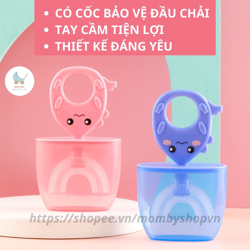 Bàn chải đánh răng cầm tay chữ U silicon lông siêu mềm làm sạch 360 độ cho bé từ 2 tuổi Pento Bay có cốc đựng tiện lợi