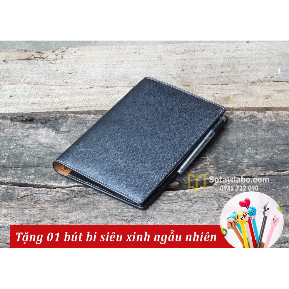 SỔ TAY DA THẬT HANDMADE A5 MÀU ĐEN (Da xịn 100%)