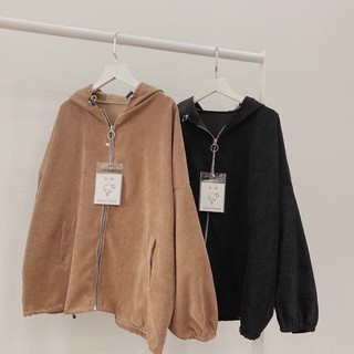Áo Khoác Nhung Gân Tăm Trơn Tay Bồng Form Rộng Oversize - Shop3nunisex