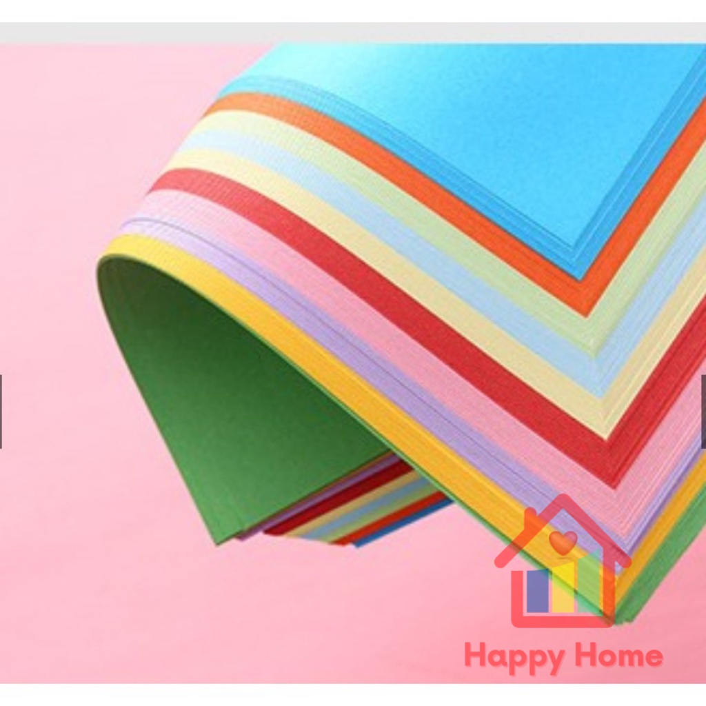 Tệp 100 tờ giấy gấp Origami, giấy thủ công gấp hạc hoa (10 màu tổng 100 tờ) nhiều kích thước Happy Home