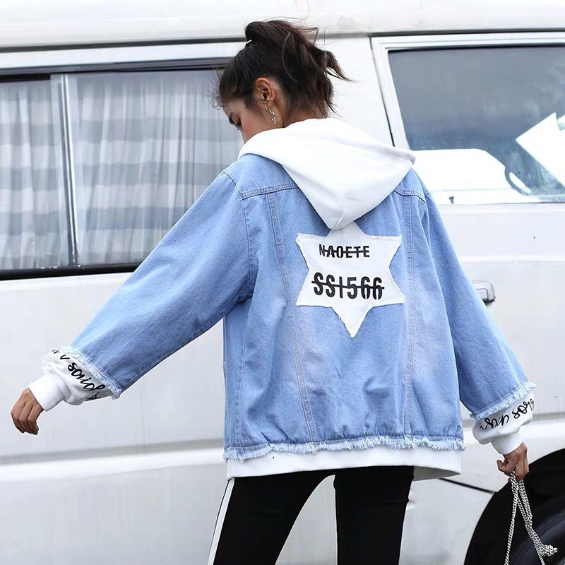 Áo khoác jean nam nữ có mũ form rộng ngôi sao Star tinh tú loại 1 CHI42