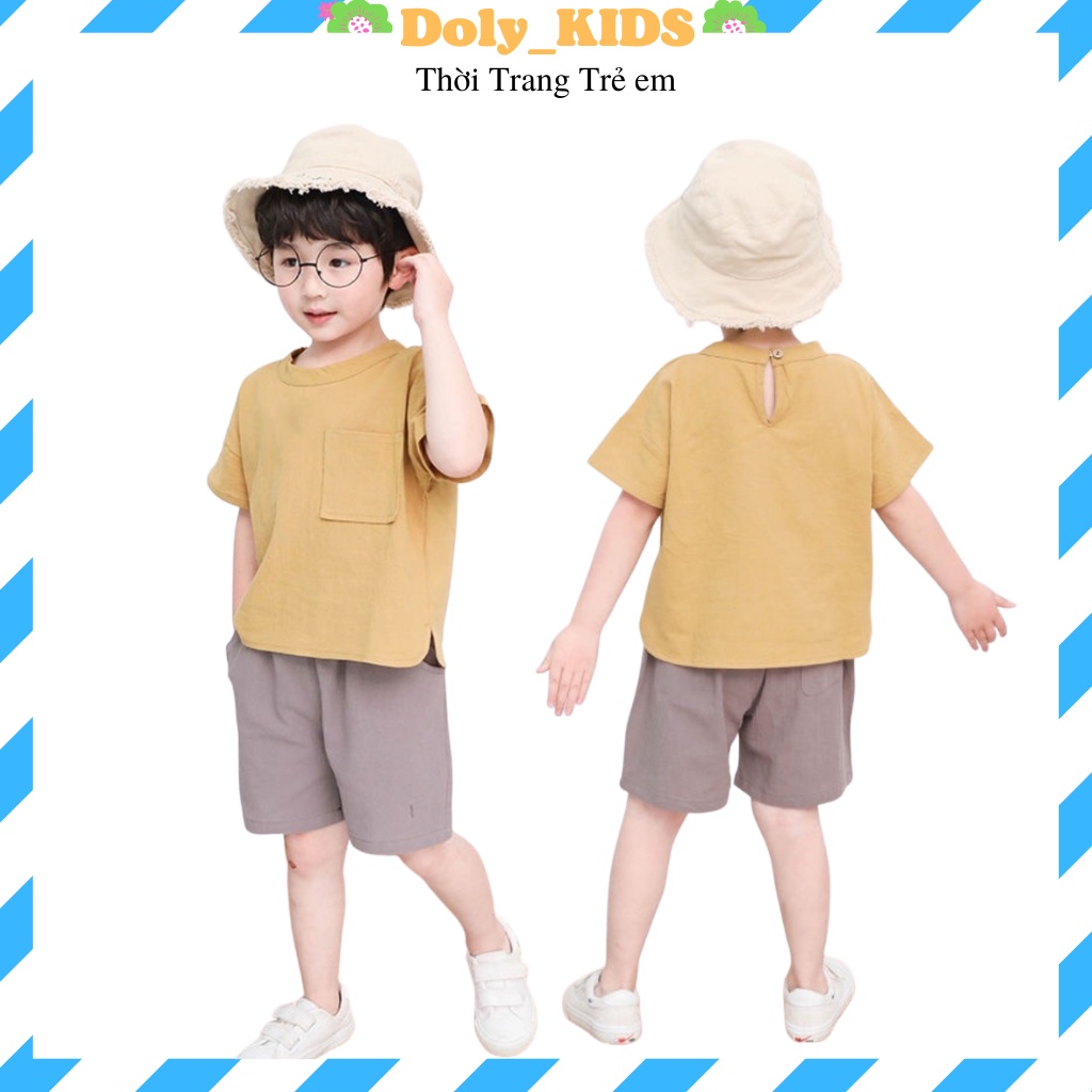 Bộ cộc tay cho bé trai chất đũi trơn kiểu Hàn Quốc, quần áo bé trai, quần áo trẻ em từ 7-28kg doly kids