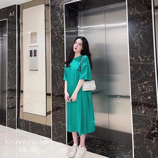Váy Cotton xanh lá form xuông