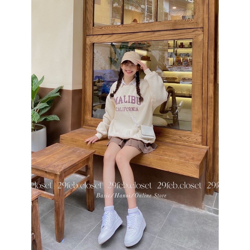 [SIÊU HÓT] Áo Sweater Nỉ Bông In Chữ MALIBU Nhiều Màu Form Rộng Tay Phồng(Ảnh Thật)