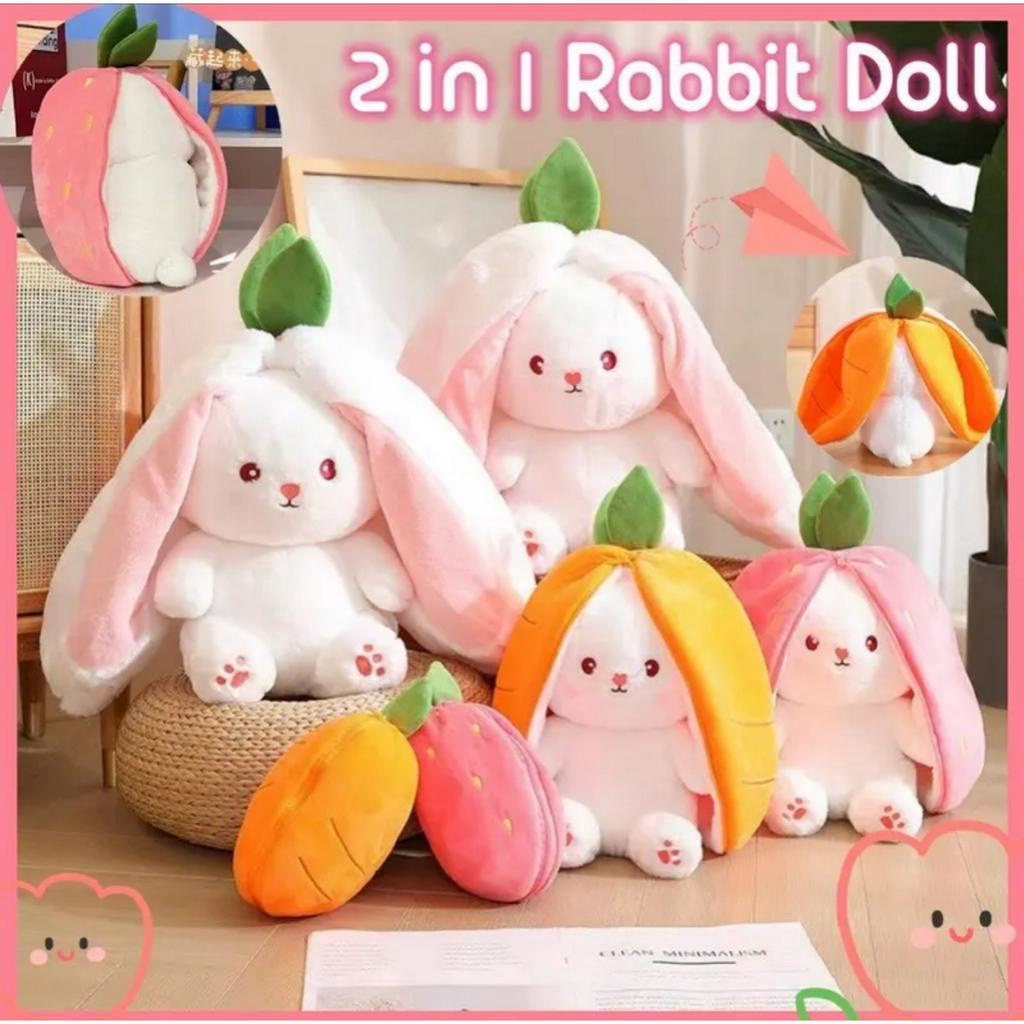 Thỏ Nhồi Bông Tai Dài 2 in 1 - Thỏ Quả Bông Trái Cây Cosplay Dâu Và Cà Rốt Quà Tặng Dễ Thương