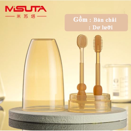 Set dơ lưỡi và bàn chải đánh răng MISUTA,dành cho bé từ 0-18 tháng tuổi