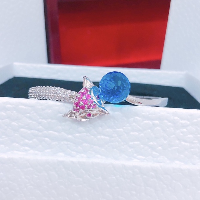 Vòng Tay Hồ ly Bạch Kim Chữ Ngậm Đá Xanh Dương - HV1116 - [Ảnh Thật Shop Chụp - Cam Kết Giống Hình]
