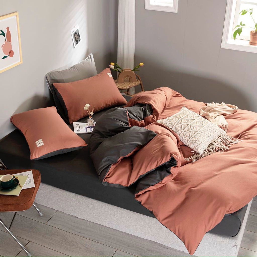 Bộ Chăn Ga Gối Cotton Tici Adu79 Chăn Ga Gối Cotton Hàn Quốc Đủ Màu Miễn Phí Bo Chun - KO VỎ ÔM