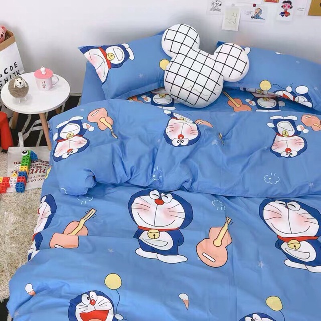 Bộ chăn ga poly nhập cao cấp- Doraemon xanh