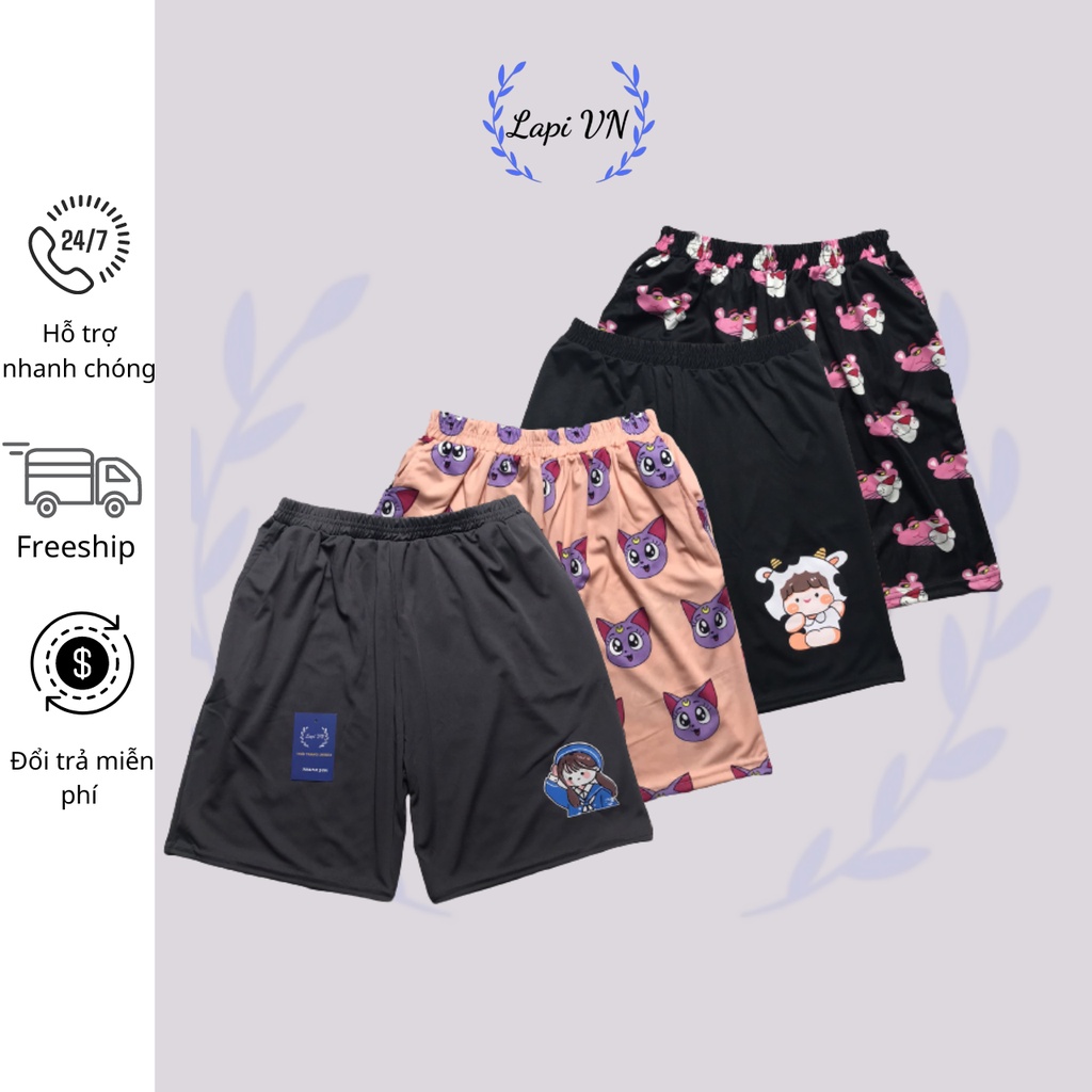 Quần Lưng Thun Mặc Nhà In Hình Hoạt Hình Cute -Lapi VN ,Nam Nữ Đều Mặc Được, Short Lửng Thú Unisex