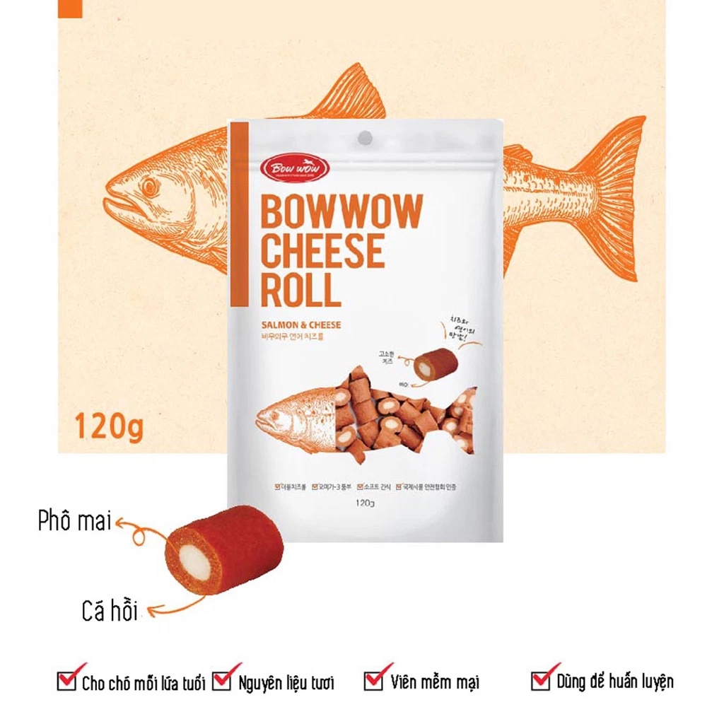 [120gr] Snack cho chó mèo Phô Mai Cuộn Thịt Gà Bowwow