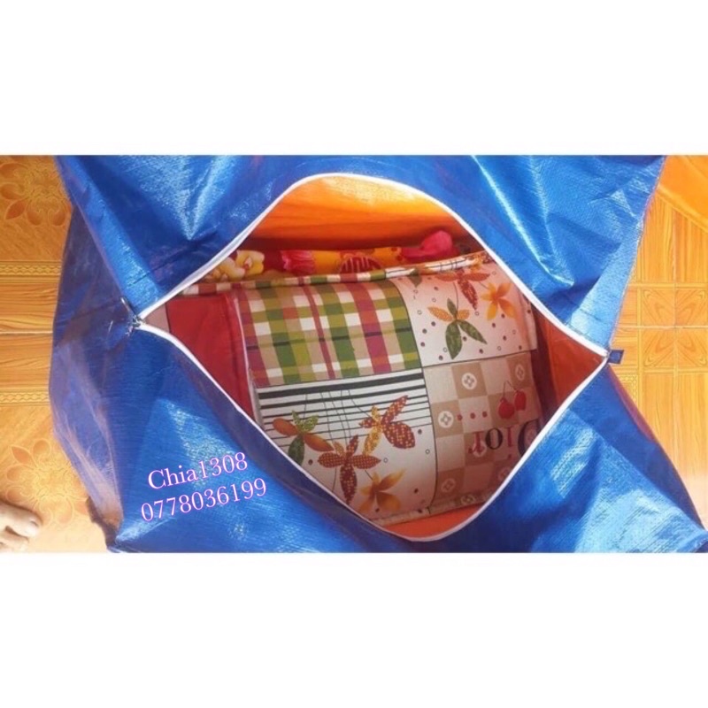 Túi bạt có dây kéo đựng đồ đựng quần áo màu xanh cam nhiều size siêu bền siêu rẻ( sỉ ib)