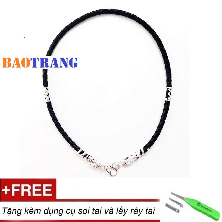 Dây chuyền bạc Bảo Trang da008 - Dây da kết hợp bạc 925 - Dài 48cm - Rộng 0.5cm - Bảo hành vĩnh viễn