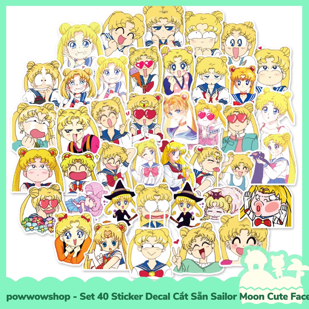 Set 40 Sticker Mini Decal Dán Trang Trí Vật Dụng Mẫu Thủy Thủ Mặt Trăng Sailor Moon