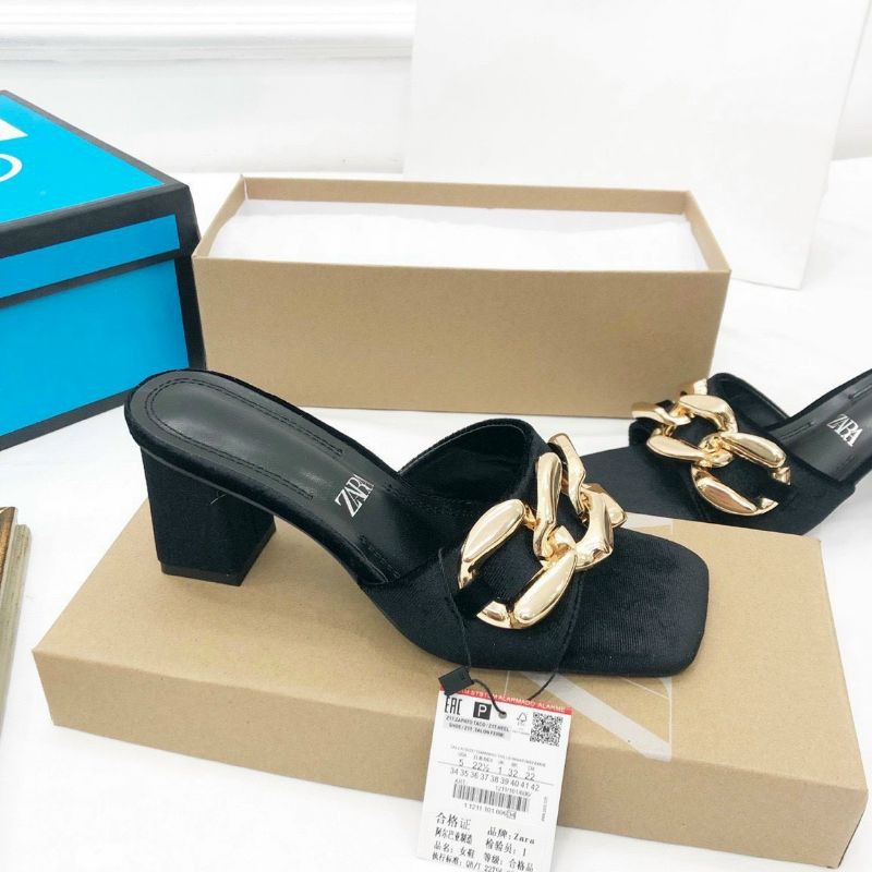 JXM(ẢNH THẬT) Guốc 7p Quai Xích Nhung Mềm Êm Mũi Vuông Fullbox Tag Hãng Cao Cấp