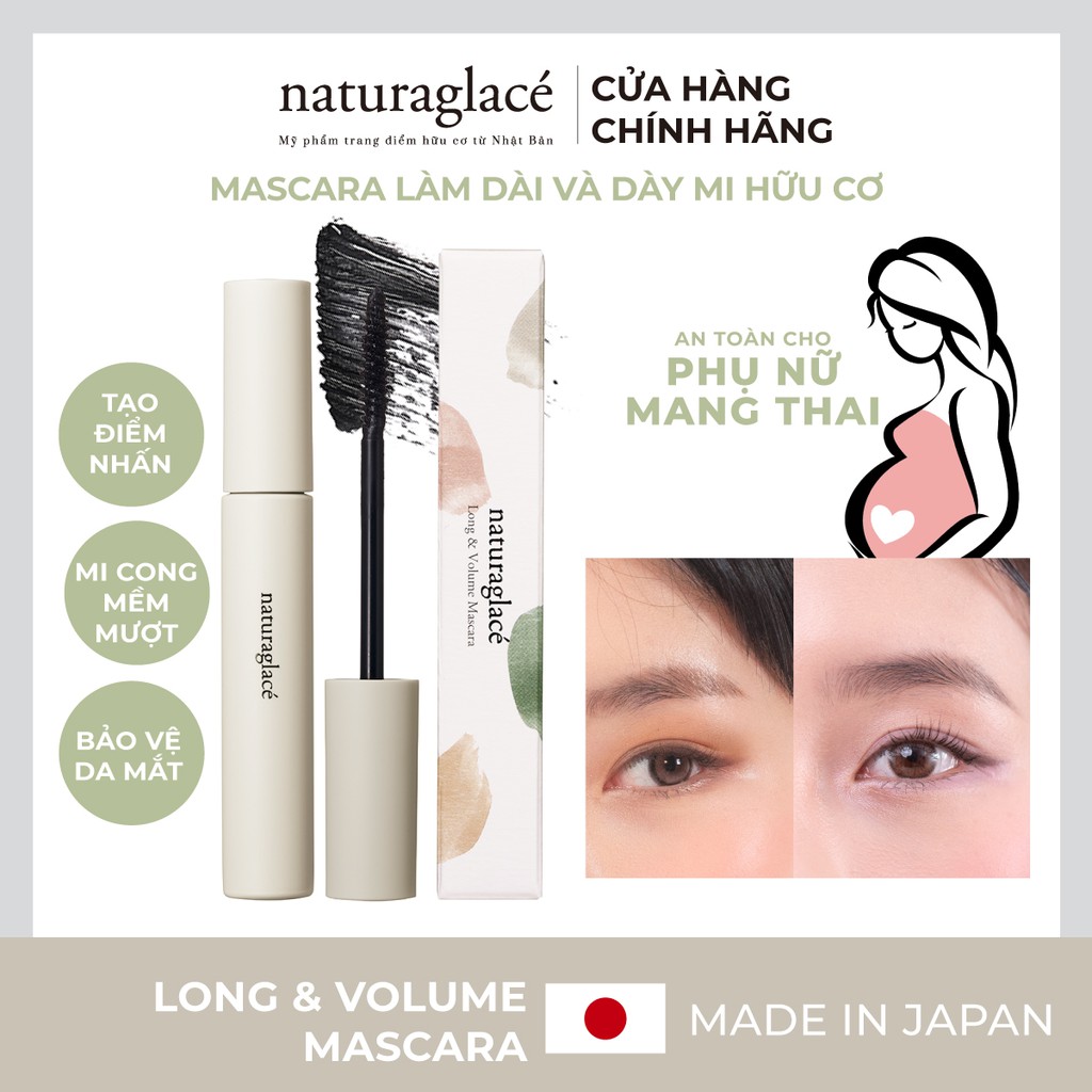 Mascara hữu cơ dài mi và cong mi naturaglacé Long &amp; Volume Mascara, an toàn sử dụng với mẹ bầu, 7g