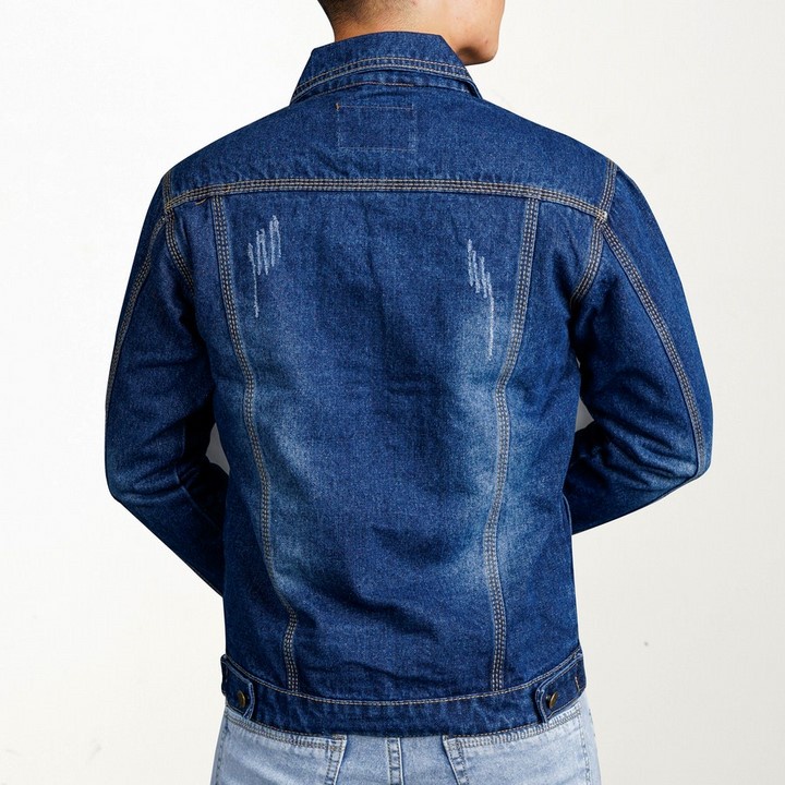 Áo khoác jean nam xanh xước TS85 chất jean dày, siêu đẹp Tronshop