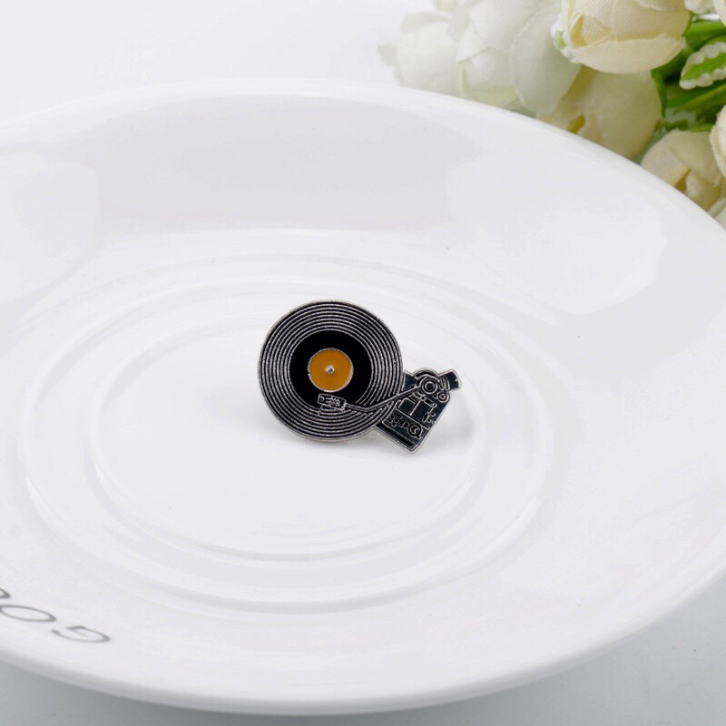 Pin cài áo/Huy hiệu/Ghim cài áo, balo, mũ, túi xách hình đĩa nghe nhạc phong cách vintage