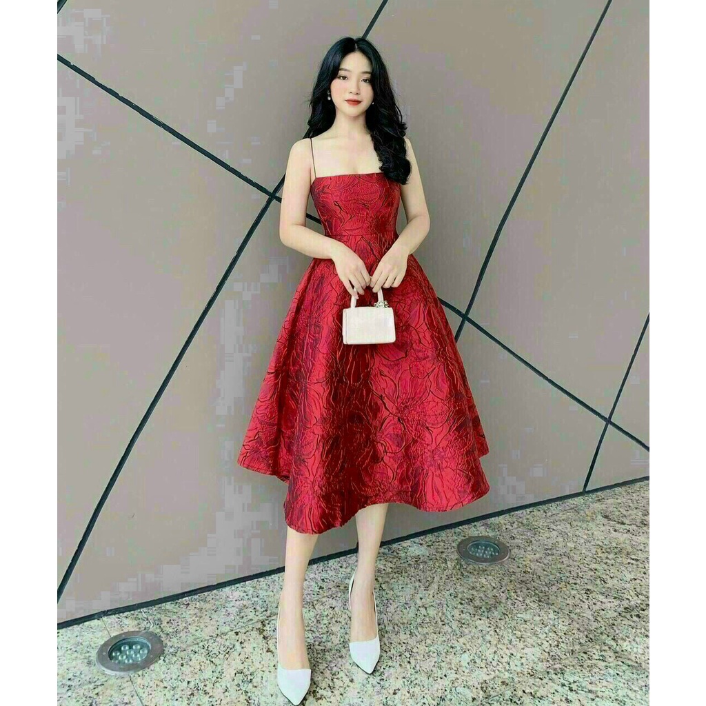 Đầm Nữ Xòe 2 Dây Gấm Tapta  Phong Cách Tiều Thư Thời Trang Nữ