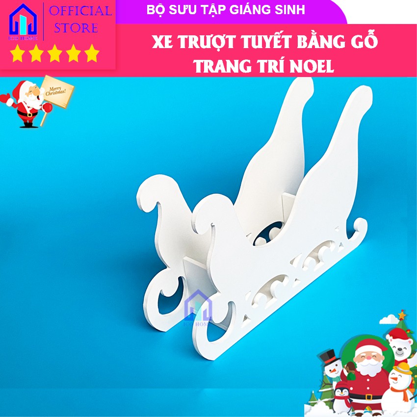 Mô hình xe trượt tuyết bằng gỗ trang trí Noel, có thể phủ sơn theo màu trang trí Giáng Sinh bạn thích