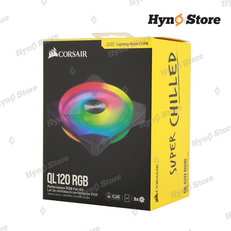 Bộ 3 fan Corair QL120 Black kèm node core Chính hãng Tản nhiệt nước custom Hyno Store