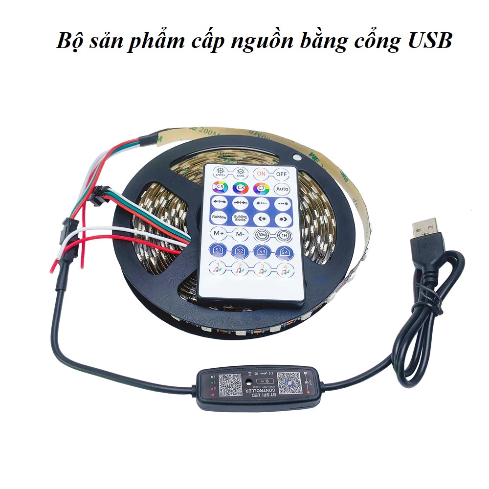 Bộ dây đèn led ARGB WS2812B 60led/m + Bộ ĐK led SPI bluetooth Cảm biến nhạc dùng trang trí máy tính,Tivi...