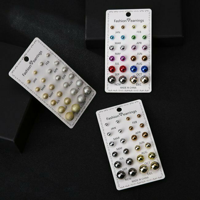 Set 12 Cặp Bông Tai 12 Tháng Hình Hoa Hướng Dương / Bướm Đính Đá Thời Trang