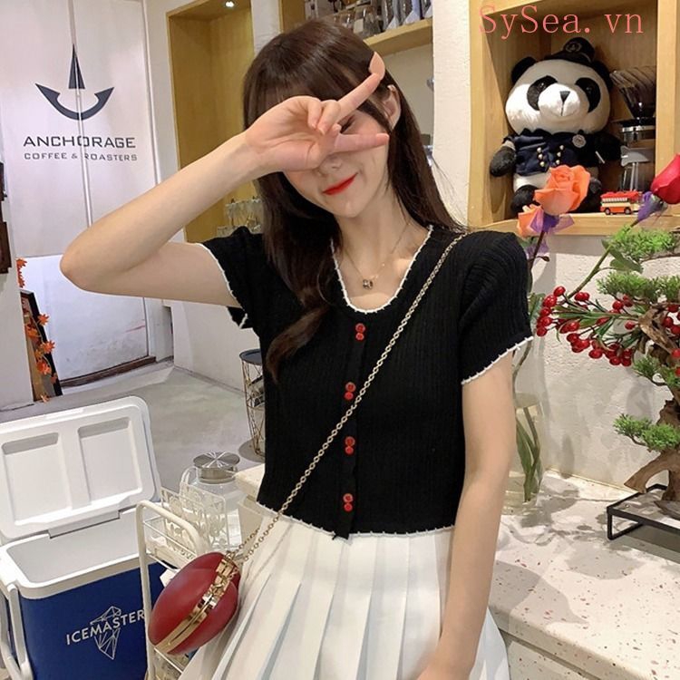 Áo Thun Lửng Tay Ngắn Cổ Chữ V Thời Trang Cho Nữ