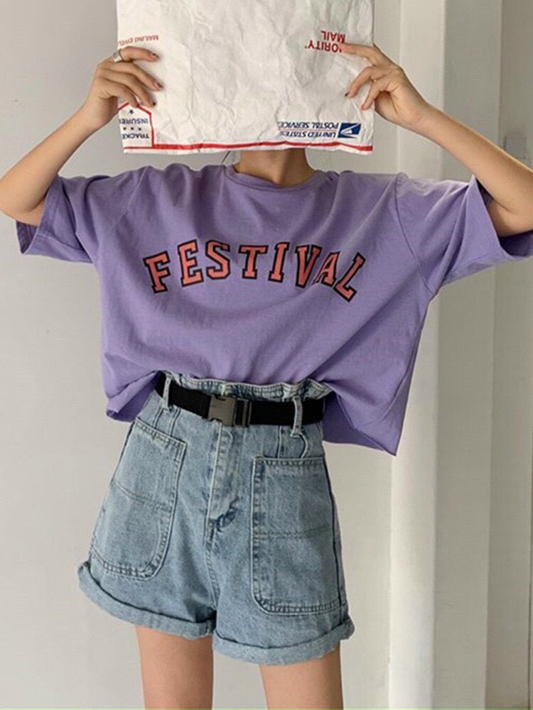 Áo Croptop nữ form rộng kiểu Hàn Quốc FESTIVAL Freesize dưới 55kg Molly Fashion