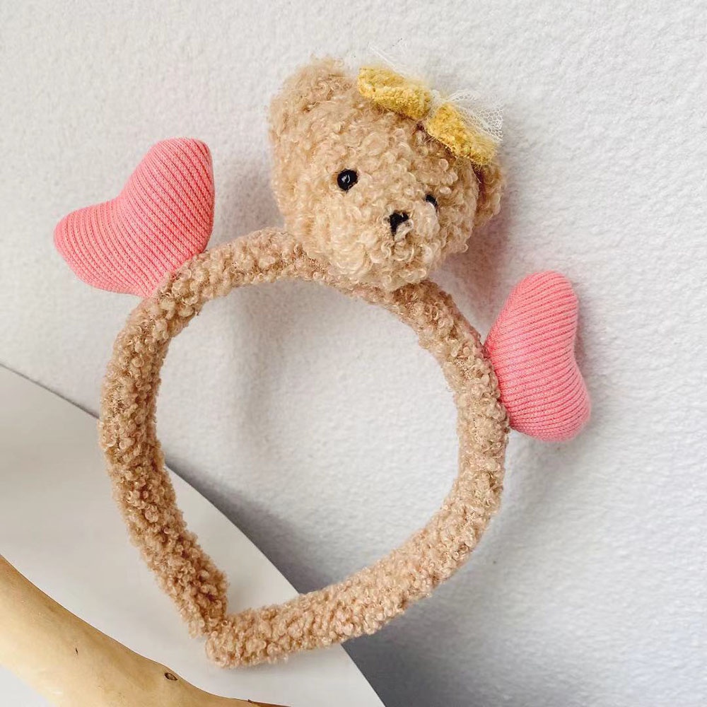 1 Băng Đô Cài Tóc Hình Gấu Nhồi Bông Mềm Màu Trơn Dễ Thương Cho Bé Gái