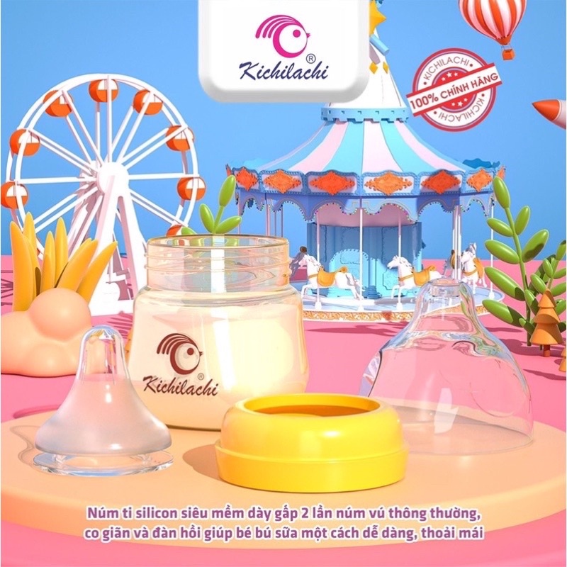 BÌNH SỮA SƠ SINH PPSU KICHI CỔ RỘNG 90ML/160ML TẶNG THÊM 1 NÚM