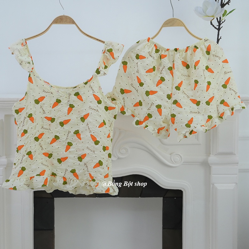 BỘ ĐỒ NGỦ MẶC NHÀ 2 DÂY HỌA TIẾT ULLZANG HOT HÈ 2022