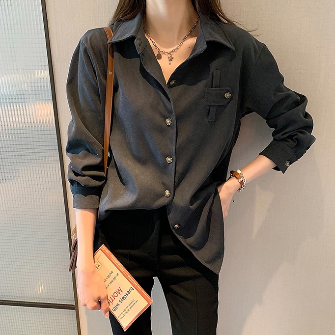 Áo sơ mi công sở dài tay dáng rộng phong cách retro thời trang