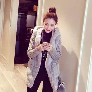 Áo khoác len nữ túi lông