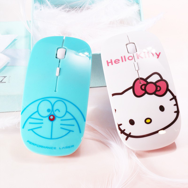 chuột không dây Mini Siêu Mỏng In Hình Hello Kitty Doraemon 2.4g