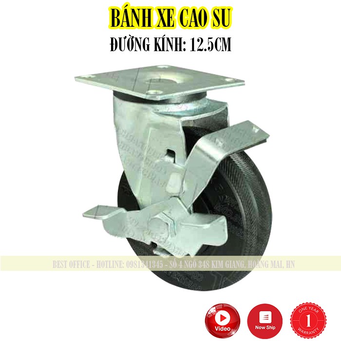 Bánh xe xoay cao su LOẠI TỐT - Đường kính 12,5cm - Chịu tải trọng cao