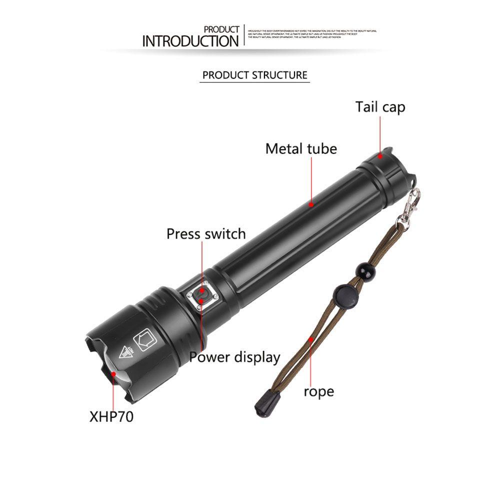 Đèn Pin Xhp70 LED Siêu Sáng Có Màn Hình Hiển Thị Tiện Dụng