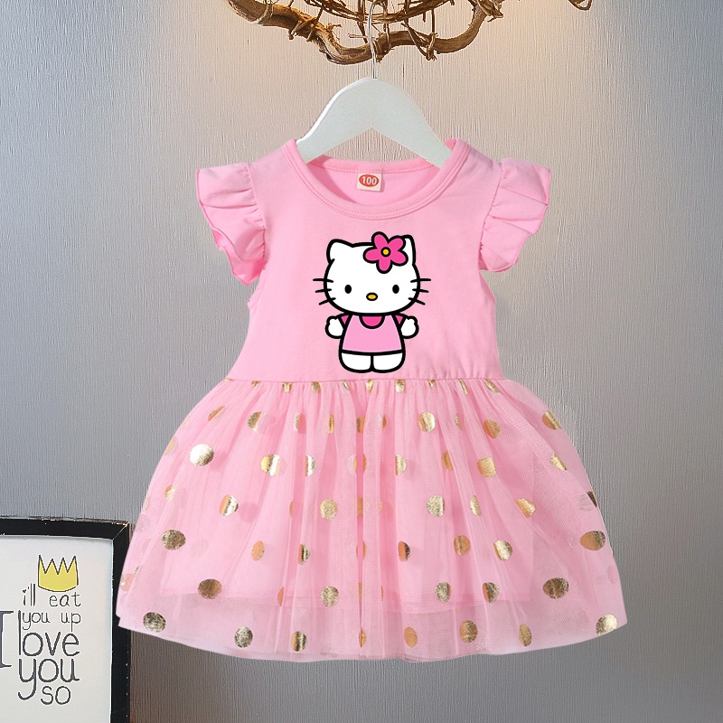 Thời Trang Đầm Công Chúa Mùa Hè In Họa Tiết hello kitty Dễ Thương Cho Bé Gái 0-6 Tuổi