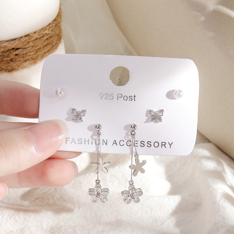 Set 3 Đôi Bông Tai Nữ Hoa Đá/ Mèo Cá Bạc 925 Cao Cấp ERASHOP 078922 - Đơn Giản, Phù Hợp Đeo Hằng Ngày, Siêu Rẻ Đẹp