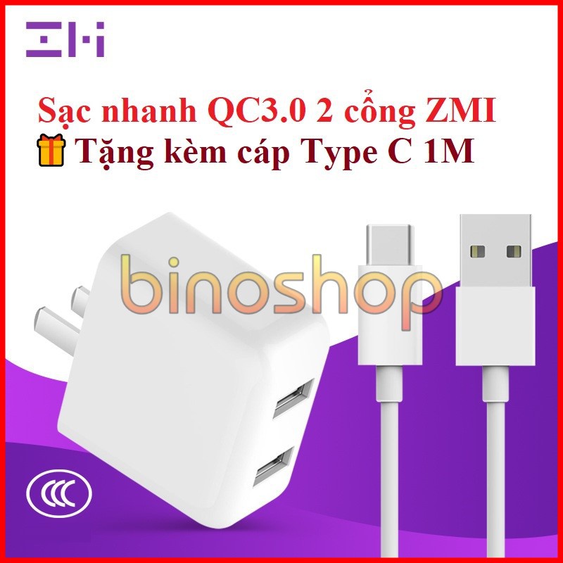 [Mã ELFLASH5 giảm 20K đơn 50K] Sạc nhanh QC3.0 ZMI 2 cổng USB - Củ sạc nhanh 2 cổng USB QC3.0 ZMI HA622