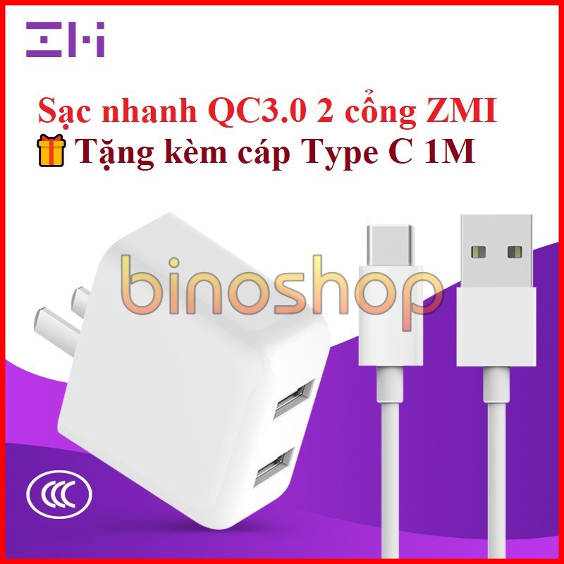 [Mã ELFLASH5 giảm 20K đơn 50K] Sạc nhanh QC3.0 ZMI 2 cổng USB - Củ sạc nhanh 2 cổng USB QC3.0 ZMI HA622