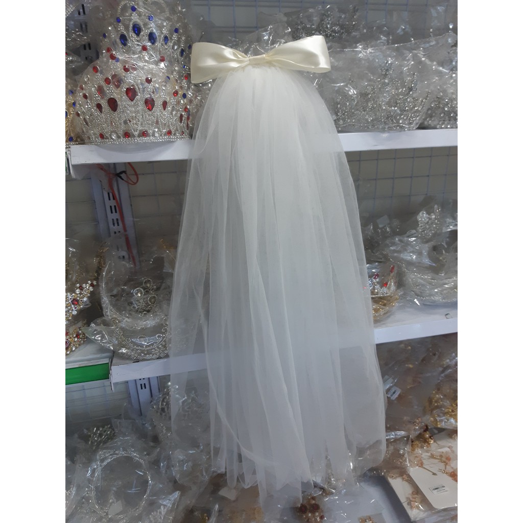 khăn voan cô dâu phồng 2 lớp đính nơ ruy băng nhỏ dễ thương, khăn voan phồng, voan đội đầu cô dâu mẫu mới