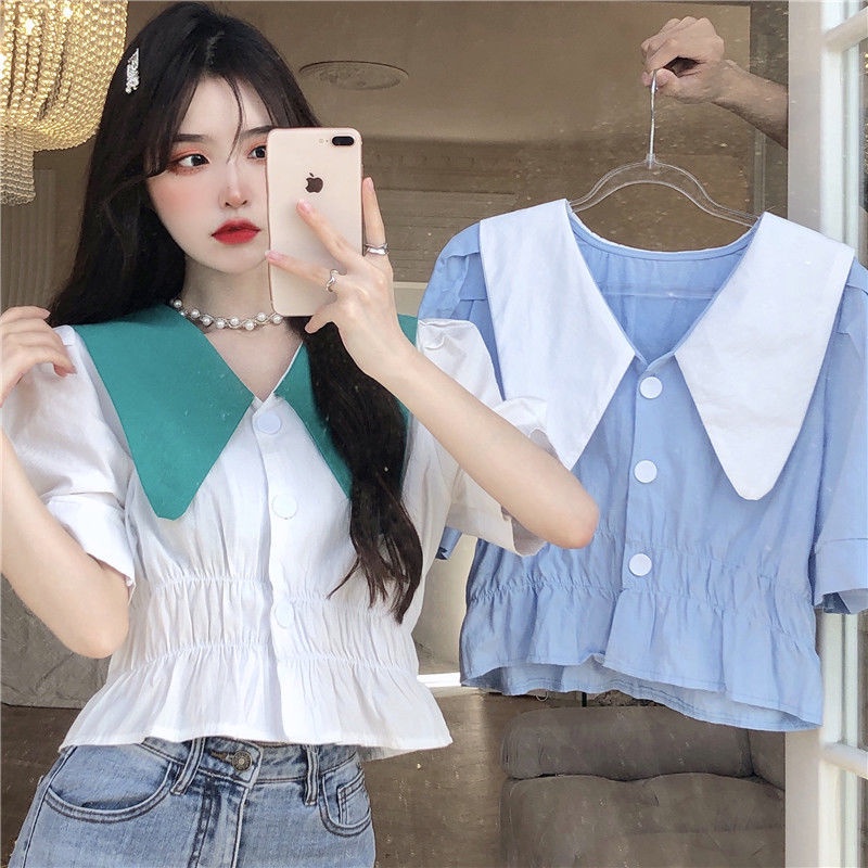 Áo Kiểu Ngắn Tay Màu Sắc Tương Phản Thời Trang Mùa Hè 2022 Cho Nữ