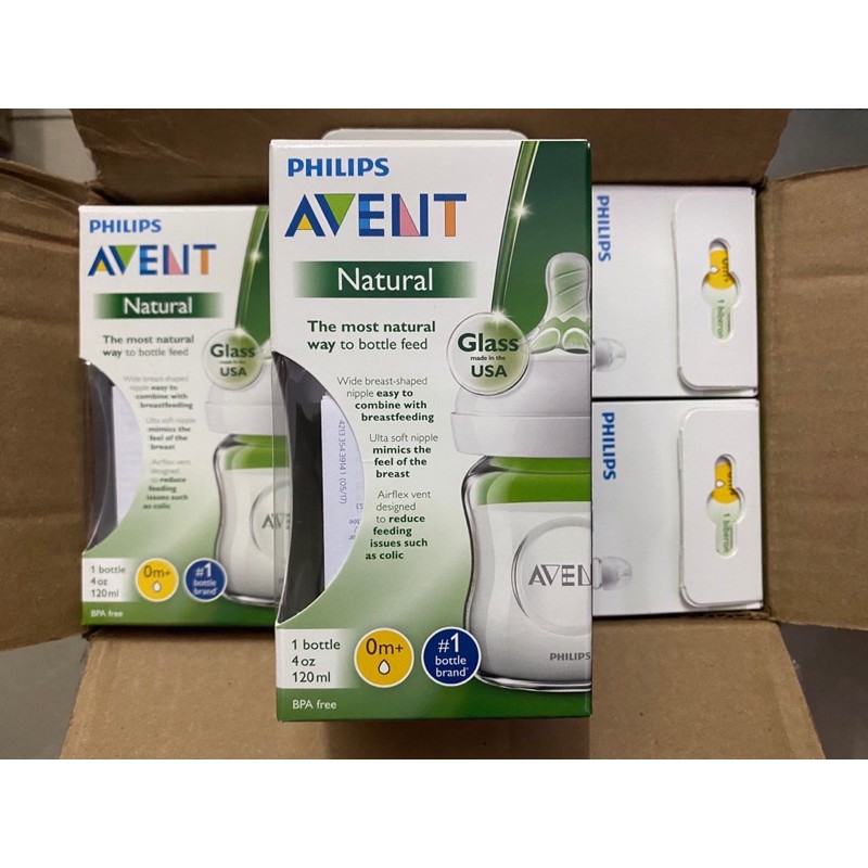 Avent mỹ] Bình thuỷ tinh Avent Natural nguyên hộp và tách set 125ml và 240ml