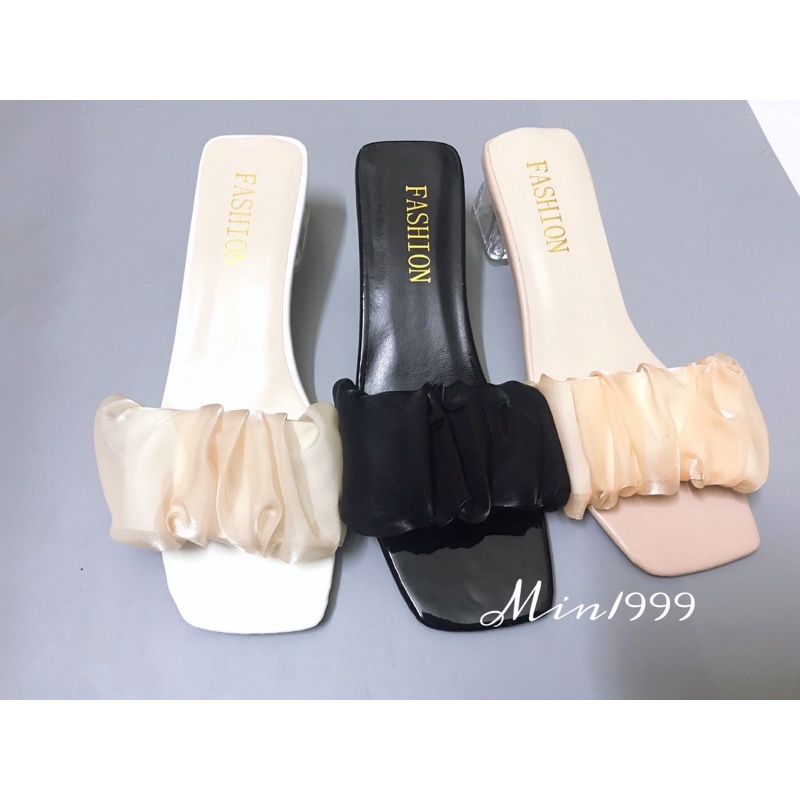 Dép guốc đế trong cao 3.5cm , quai nhún tiểu thư