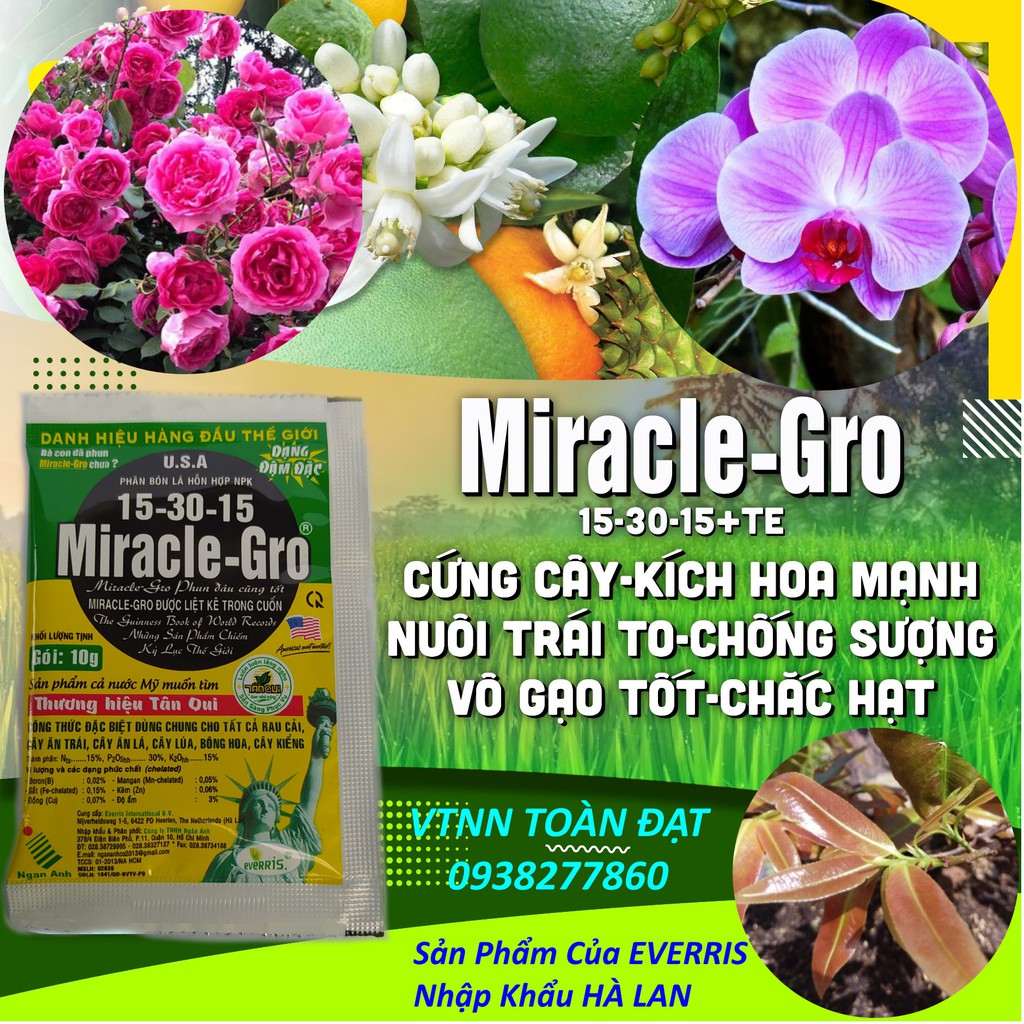 Phân Bón Lá Miracle Gro 15-30-15 (10g),Phân Bón Miracle-Gro chuyên dùng cho hoa lan,hồng,thúc ra hoa các loại cây trồng