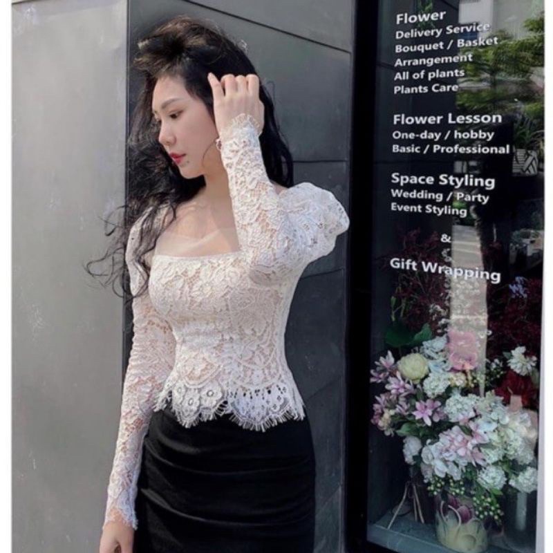 Áo ren cổ vuông sang chảnh sexy