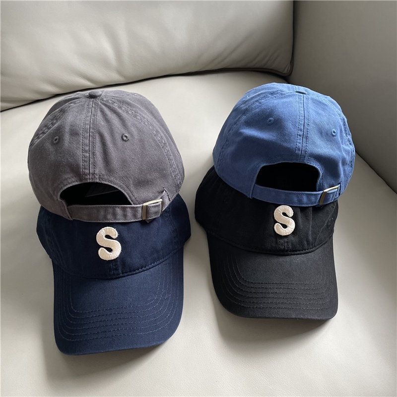 Mũ lưỡi trai chống nắng màu trơn họa tiết chữ cái phong cách Nhật Bản thời trang cho nam và nữ 15a