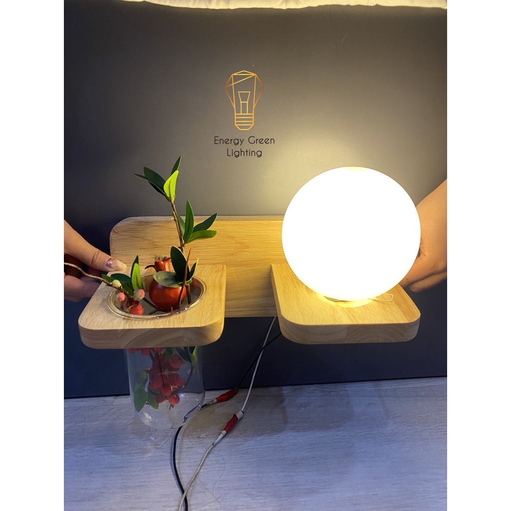 Đèn Tường Energy Green Lighting Kệ Gỗ Chao Thủy Tinh Hiện Đại DT-3019 - Trang Trí Căn Phòng - Bảo Hành 12 Tháng