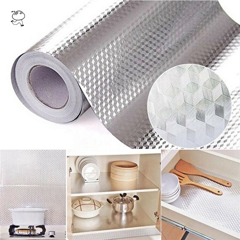 Giấy Bạc Dán Bếp tráng nhôm cách nhiệt, miếng decal dán tường nhà bếp chống thấm khổ 60x200cm